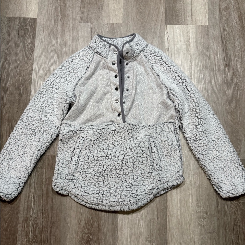 Maurices Gray Button-Up Sherpa Hoodie